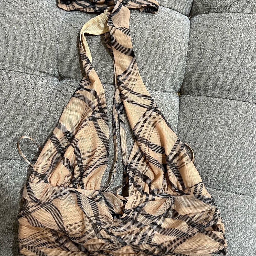 I.AM.GIA Plaid Carmel Halter Top size Small